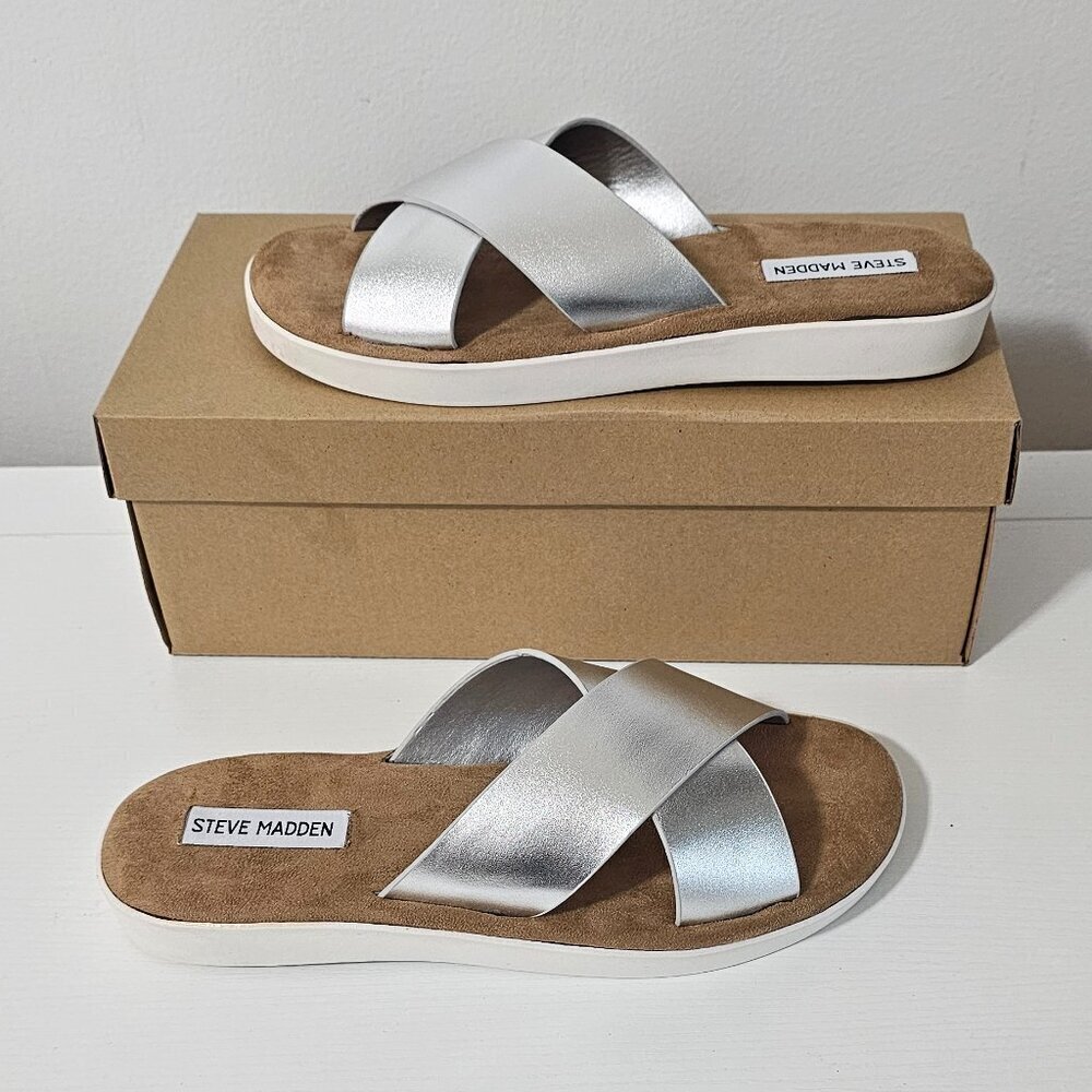 STEVE MADDEN PERCY SILVER LEATHER WOMEN'S SIZE 8.5 PERC02S1